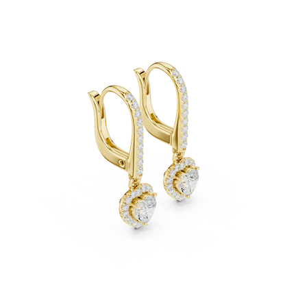 0.83ctw Heart Shaped Diamond Halo Drop Huggie Earrings - Yellow Gold