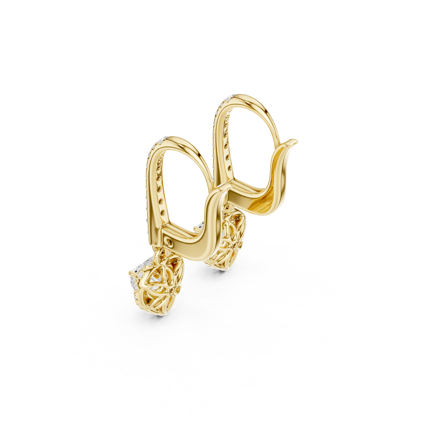 0.83ctw Heart Shaped Diamond Halo Drop Huggie Earrings - Yellow Gold