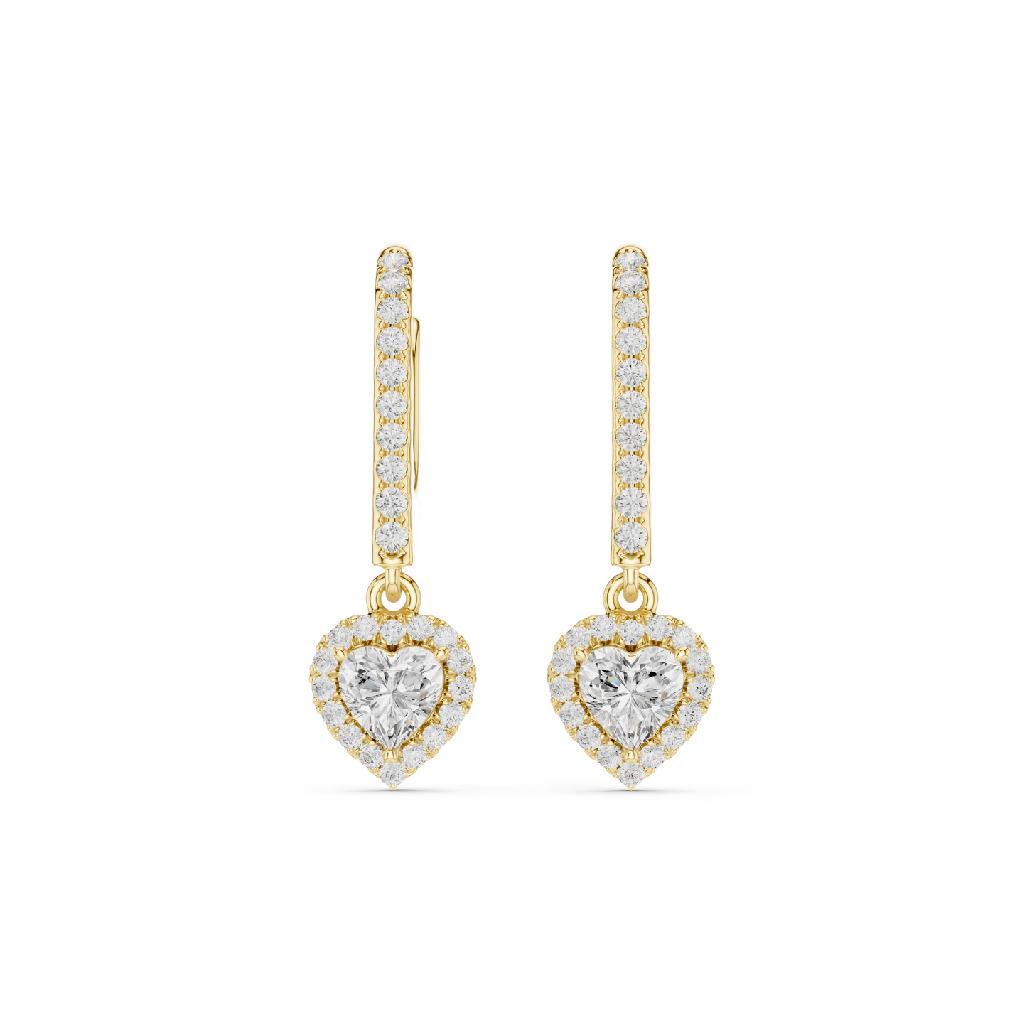 0.83ctw Heart Shaped Diamond Halo Drop Huggie Earrings - Yellow Gold