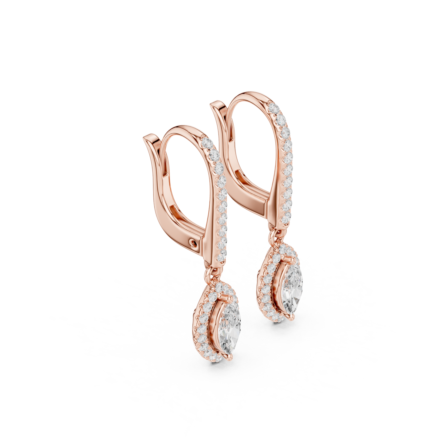 0.85ctw Marquise Cut Diamond Halo Drop Huggie Earrings - Yellow Gold