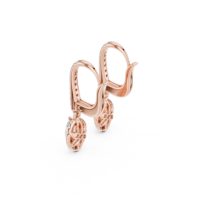 0.85ctw Marquise Cut Diamond Halo Drop Huggie Earrings - Yellow Gold