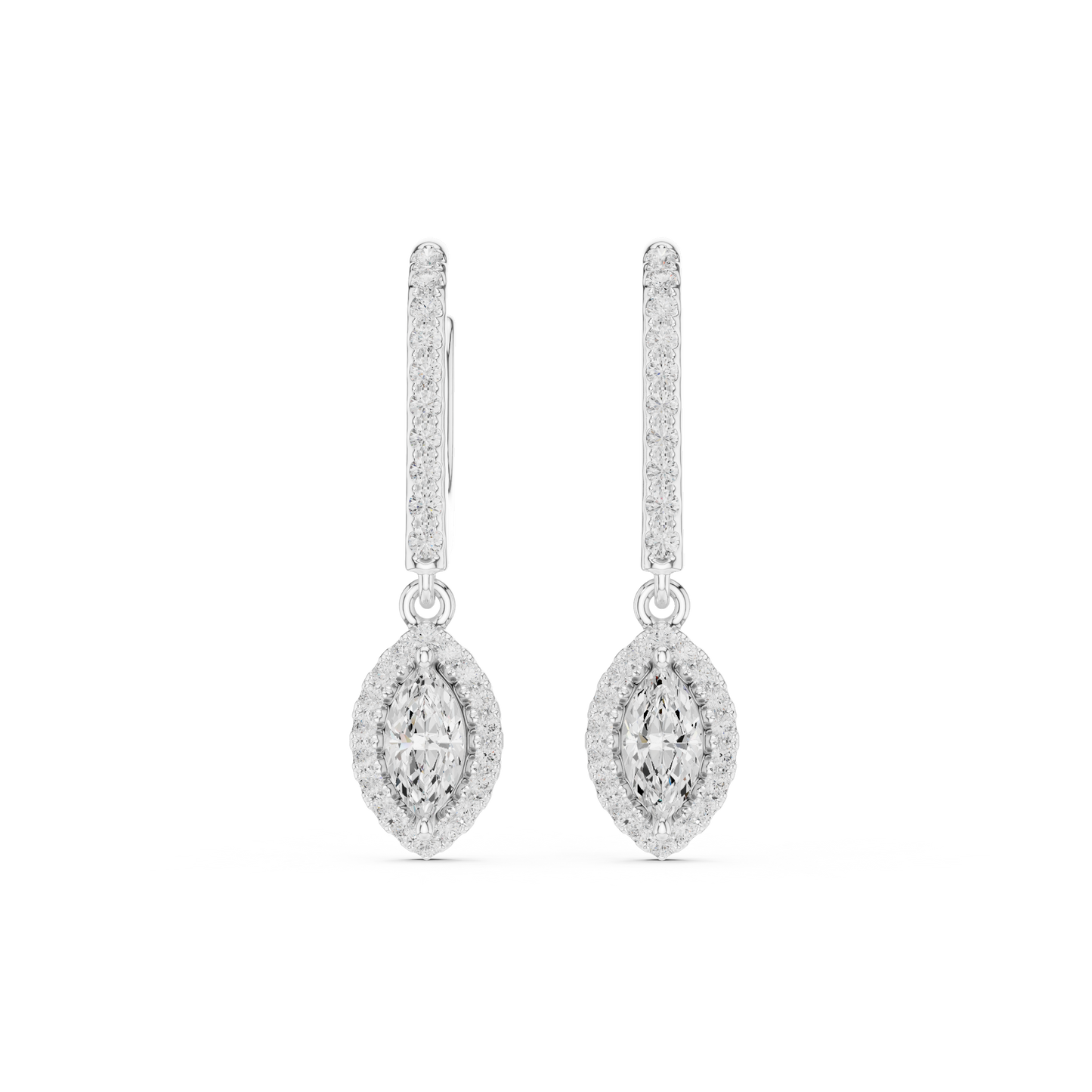 0.85ctw Marquise Cut Diamond Halo Drop Huggie Earrings - Yellow Gold