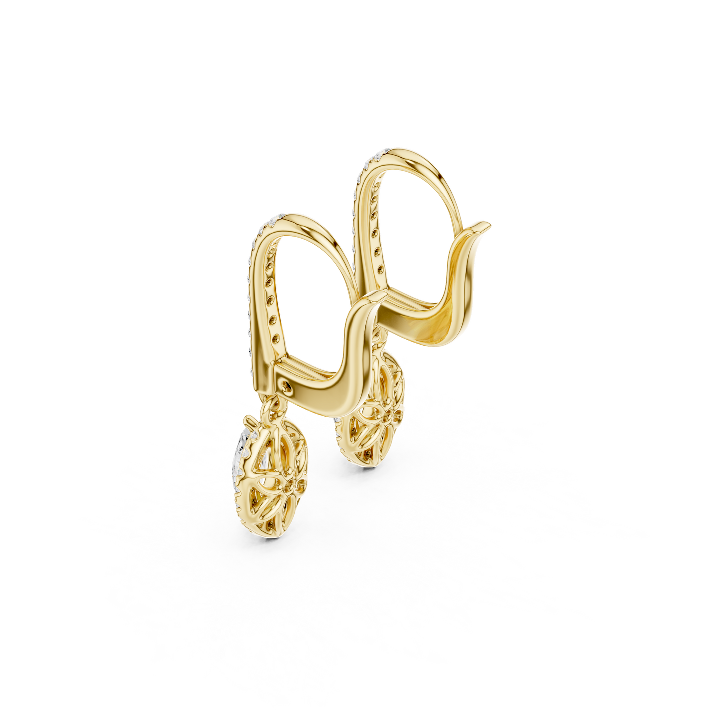 0.85ctw Marquise Cut Diamond Halo Drop Huggie Earrings - Yellow Gold