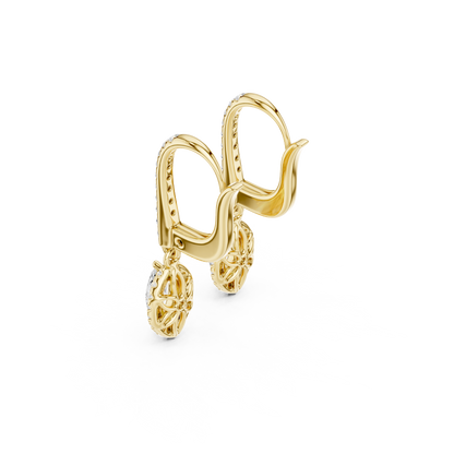 0.85ctw Marquise Cut Diamond Halo Drop Huggie Earrings - Yellow Gold