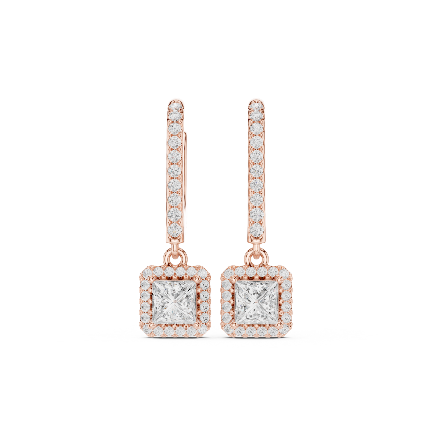 0.83ctw Princess Cut Diamond Halo Drop Huggie Earrings - Yellow Gold