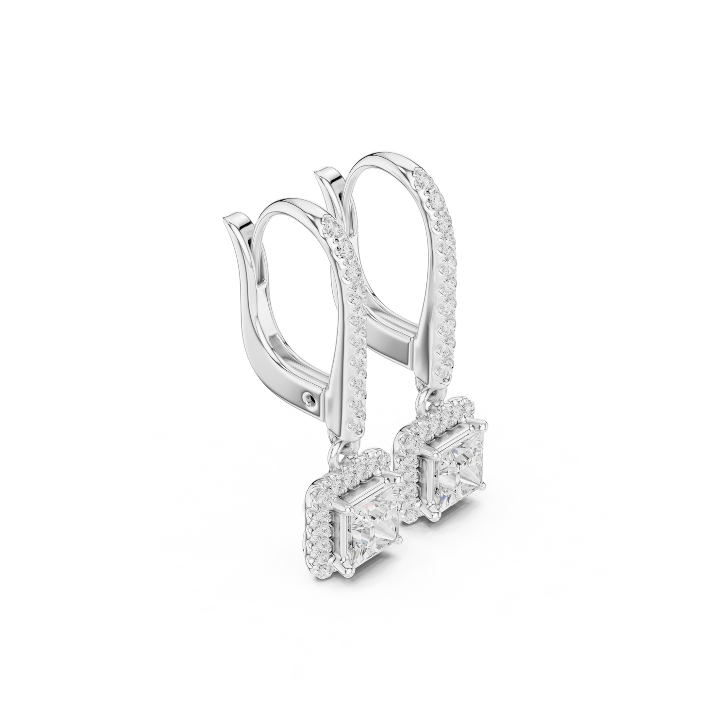 0.83ctw Princess Cut Diamond Halo Drop Huggie Earrings - Yellow Gold
