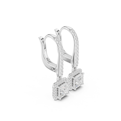 0.83ctw Princess Cut Diamond Halo Drop Huggie Earrings - Yellow Gold