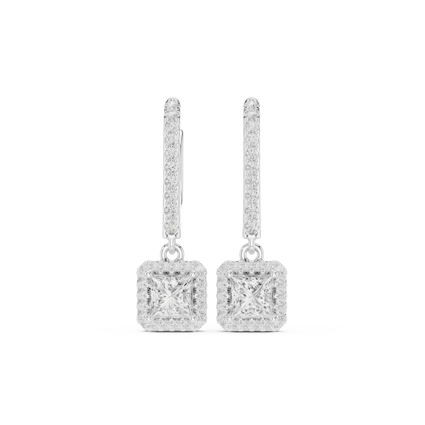 0.83ctw Princess Cut Diamond Halo Drop Huggie Earrings - Yellow Gold
