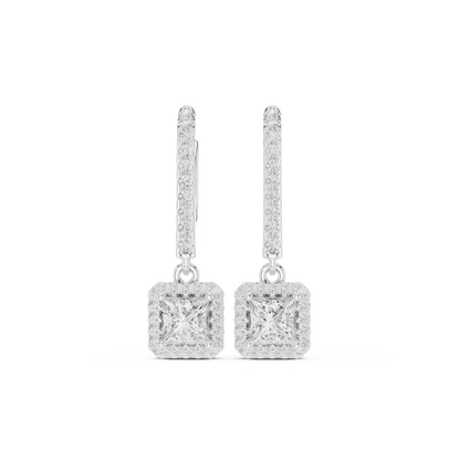 0.83ctw Princess Cut Diamond Halo Drop Huggie Earrings - Yellow Gold