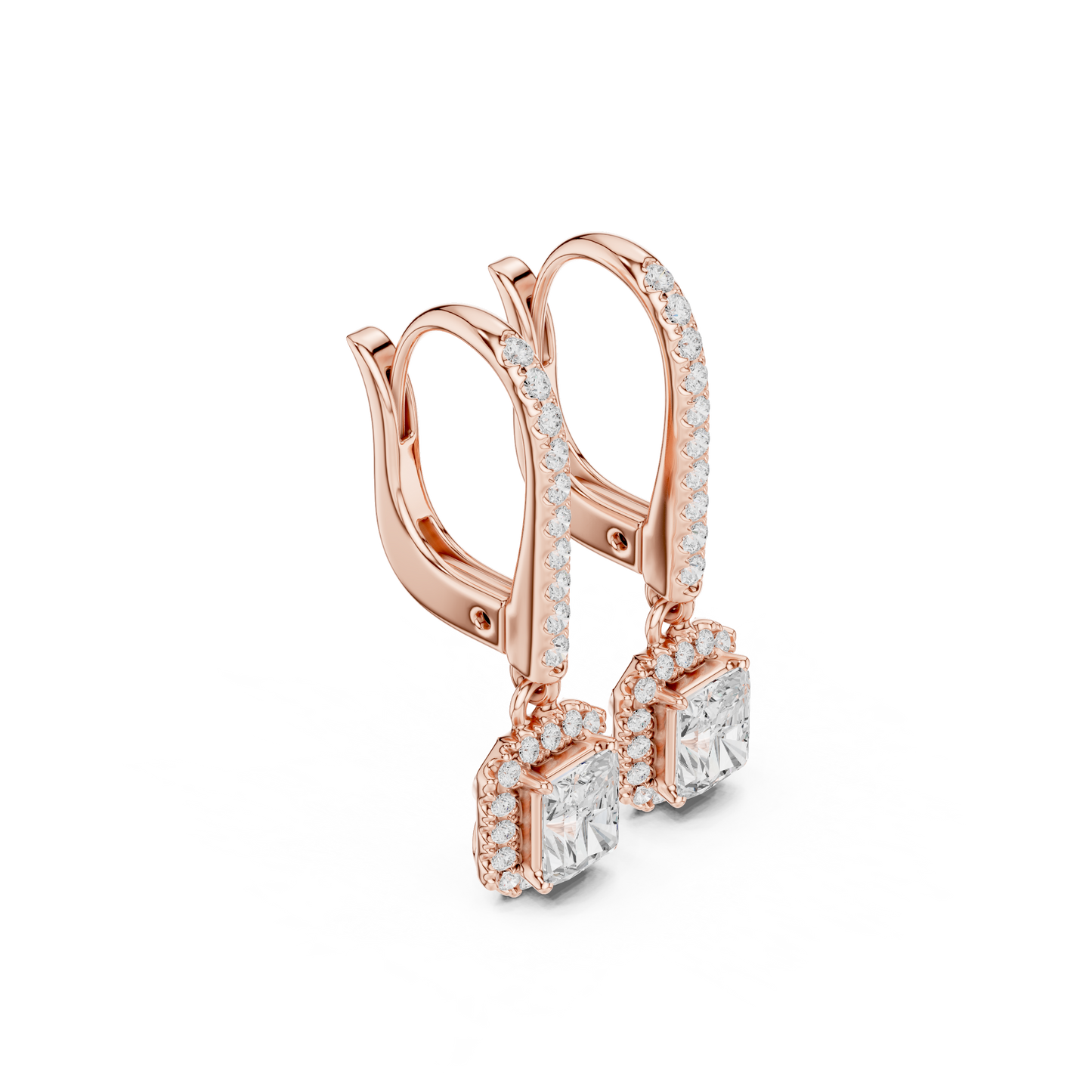 0.83ctw Radiant Cut Diamond Halo Drop Huggie Earrings - Yellow Gold