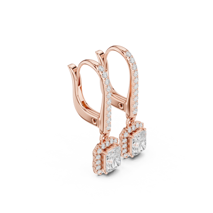 0.83ctw Radiant Cut Diamond Halo Drop Huggie Earrings - Yellow Gold