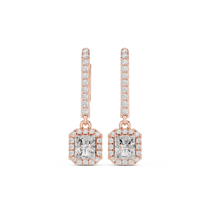 0.83ctw Radiant Cut Diamond Halo Drop Huggie Earrings - Yellow Gold