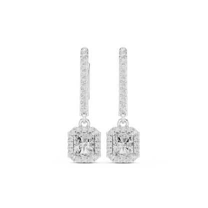 0.83ctw Radiant Cut Diamond Halo Drop Huggie Earrings - Yellow Gold