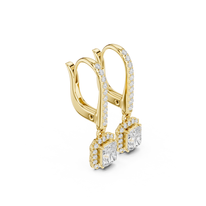 0.83ctw Radiant Cut Diamond Halo Drop Huggie Earrings - Yellow Gold