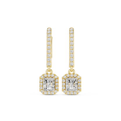 0.83ctw Radiant Cut Diamond Halo Drop Huggie Earrings - Yellow Gold