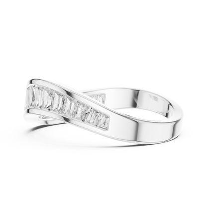 Yellow Gold Channel-Set Baguette Diamond Eternity Wave Ring : 0.89CTW