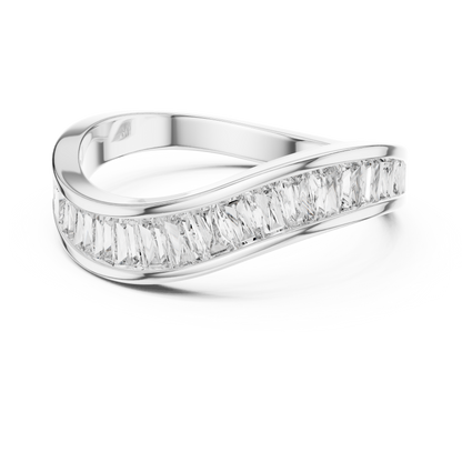 Yellow Gold Channel-Set Baguette Diamond Eternity Wave Ring : 0.89CTW
