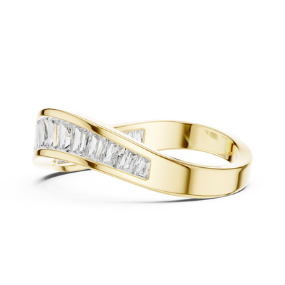 Yellow Gold Channel-Set Baguette Diamond Eternity Wave Ring : 0.89CTW