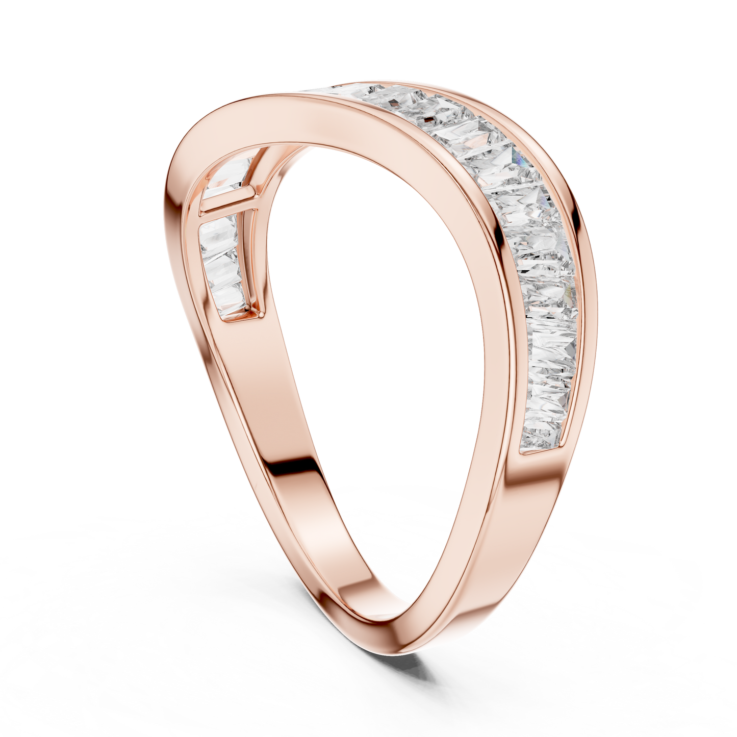 Yellow Gold Channel-Set Baguette Diamond Eternity Wave Ring : 0.89CTW