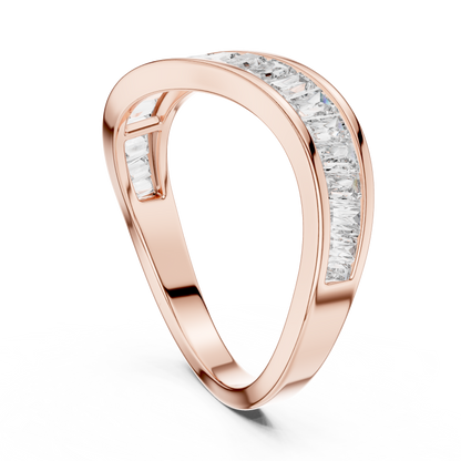 Yellow Gold Channel-Set Baguette Diamond Eternity Wave Ring : 0.89CTW