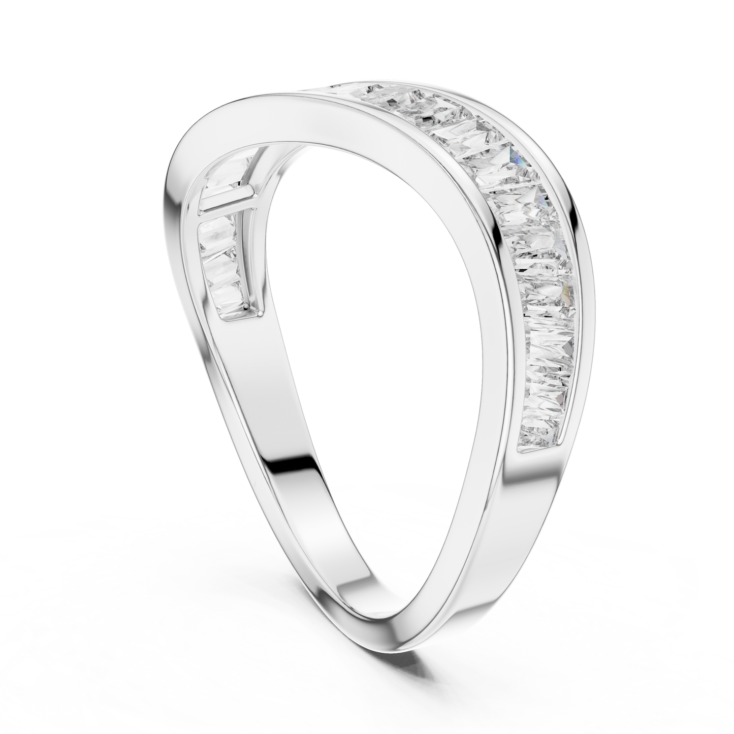 Yellow Gold Channel-Set Baguette Diamond Eternity Wave Ring : 0.89CTW