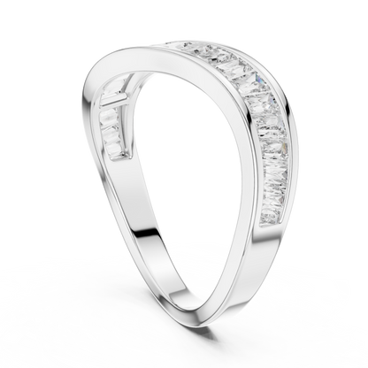 Yellow Gold Channel-Set Baguette Diamond Eternity Wave Ring : 0.89CTW