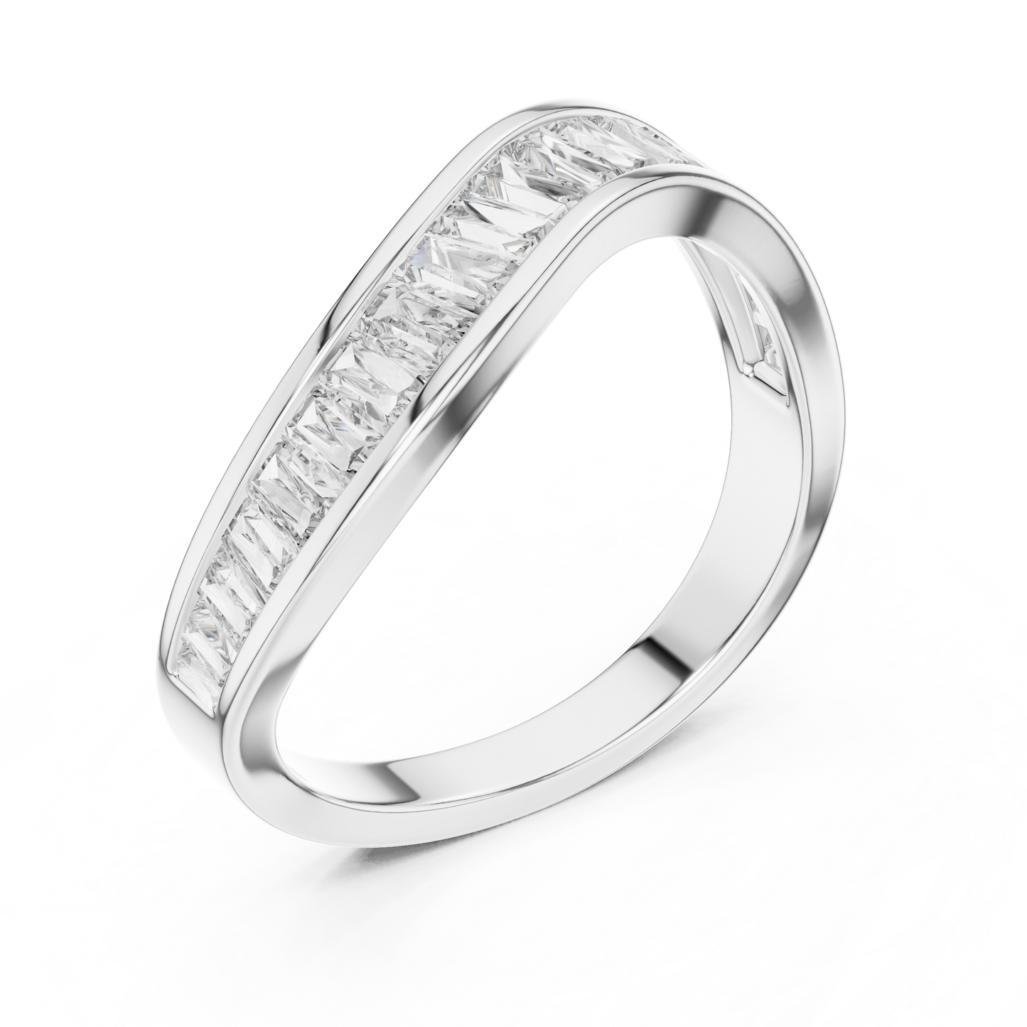 Yellow Gold Channel-Set Baguette Diamond Eternity Wave Ring : 0.89CTW