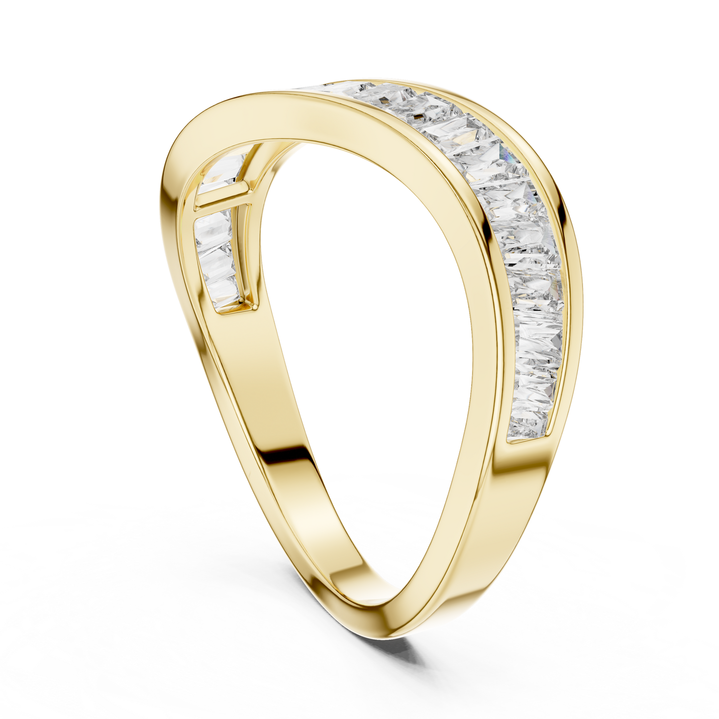Yellow Gold Channel-Set Baguette Diamond Eternity Wave Ring : 0.89CTW