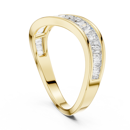 Yellow Gold Channel-Set Baguette Diamond Eternity Wave Ring : 0.89CTW