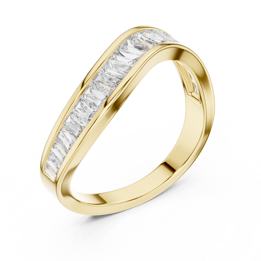 Yellow Gold Channel-Set Baguette Diamond Eternity Wave Ring : 0.89CTW