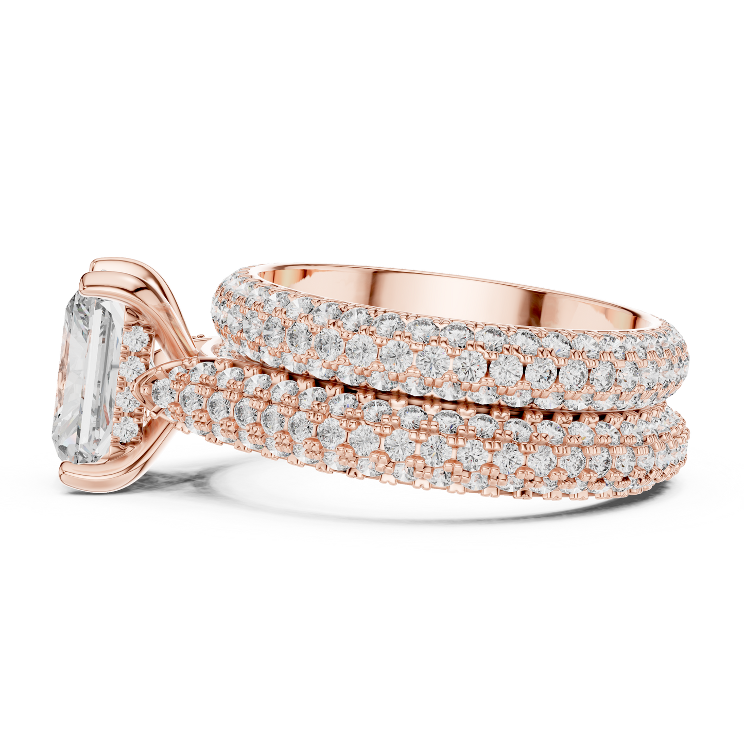 5.20CTW Radiant Cut Diamond Luxury Triple-Row Pave Statement Ring in Gold