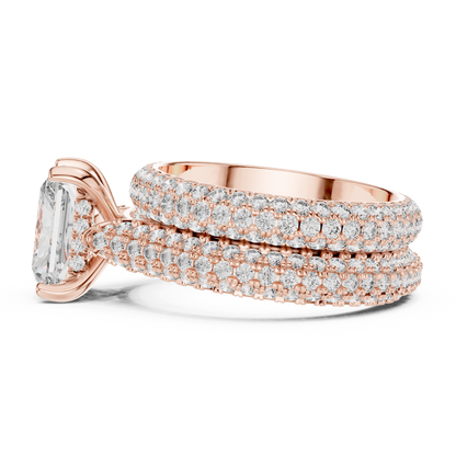 5.20CTW Radiant Cut Diamond Luxury Triple-Row Pave Statement Ring in Gold