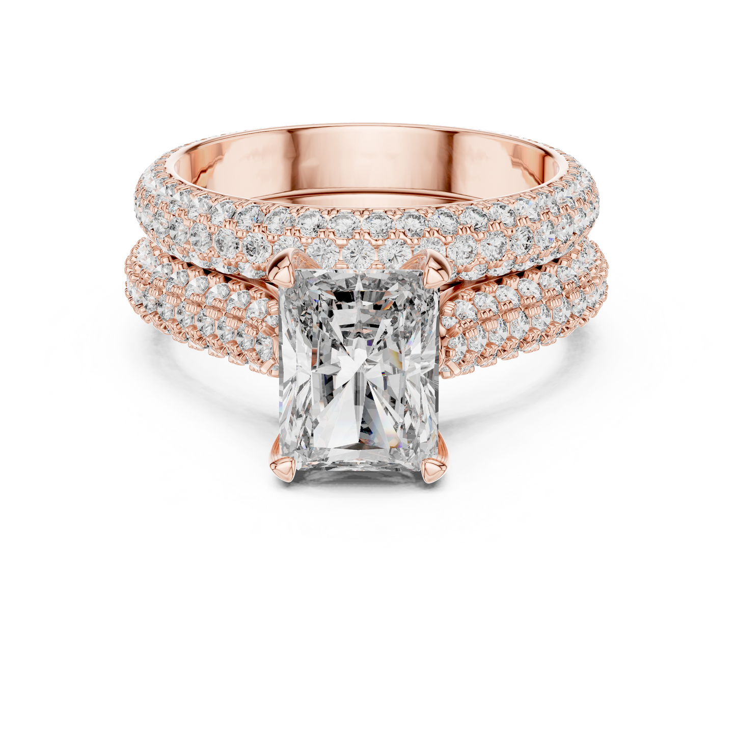 5.20CTW Radiant Cut Diamond Luxury Triple-Row Pave Statement Ring in Gold