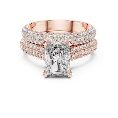 5.20CTW Radiant Cut Diamond Luxury Triple-Row Pave Statement Ring in Gold