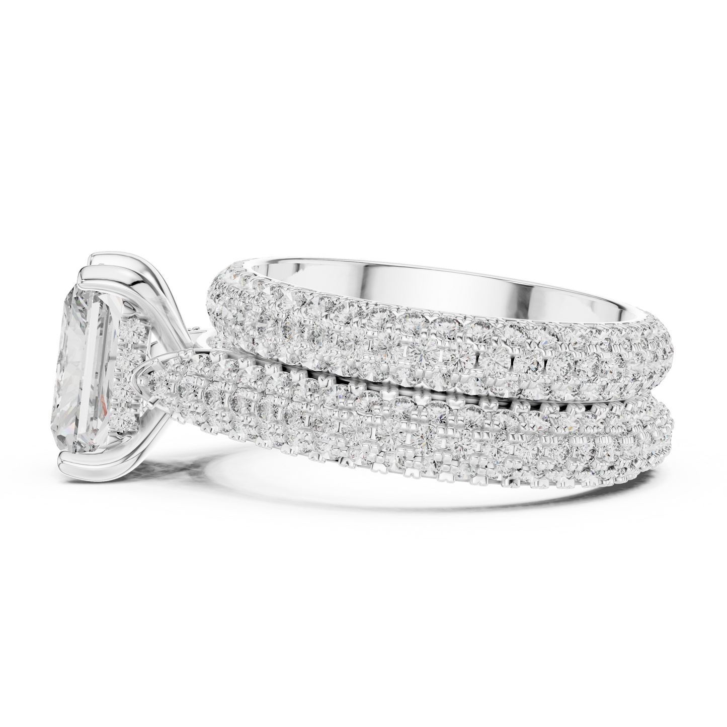 5.20CTW Radiant Cut Diamond Luxury Triple-Row Pave Statement Ring in Gold