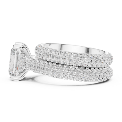 5.20CTW Radiant Cut Diamond Luxury Triple-Row Pave Statement Ring in Gold