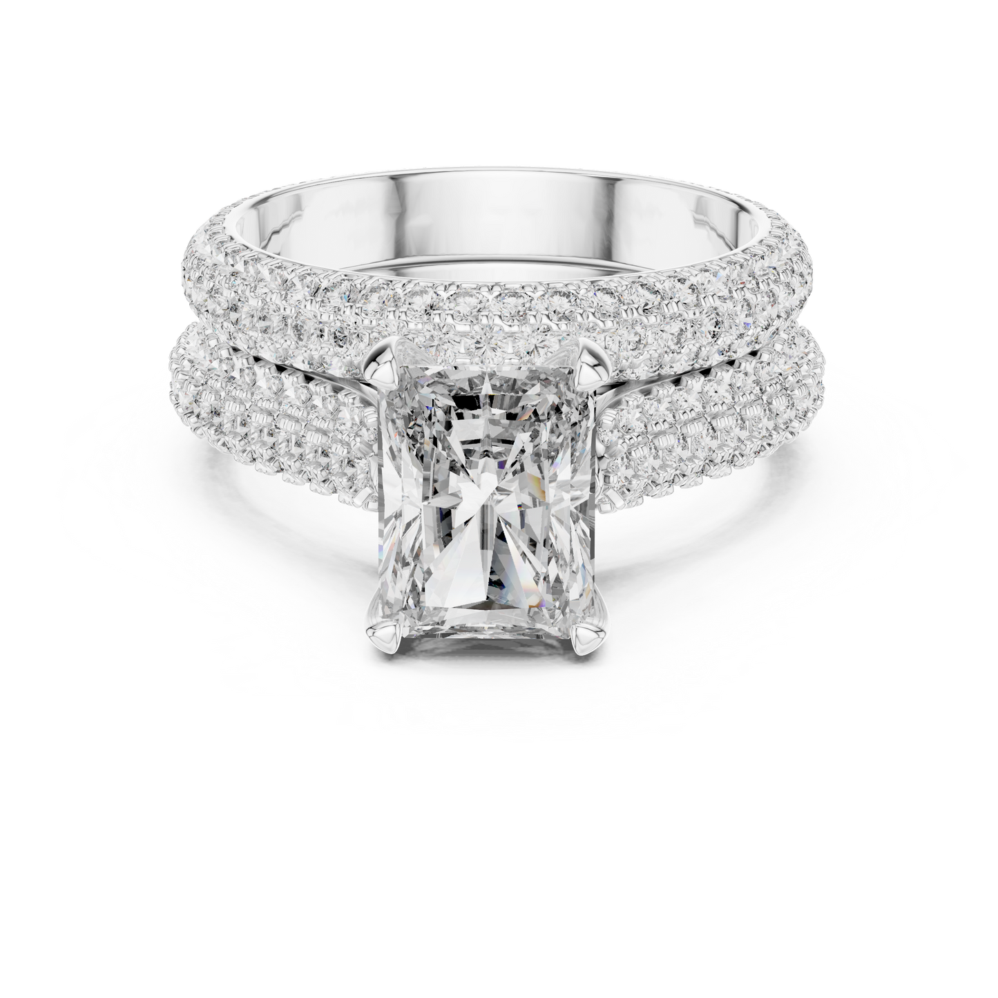 5.20CTW Radiant Cut Diamond Luxury Triple-Row Pave Statement Ring in Gold
