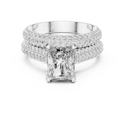 5.20CTW Radiant Cut Diamond Luxury Triple-Row Pave Statement Ring in Gold