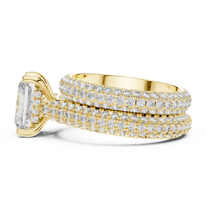 5.20CTW Radiant Cut Diamond Luxury Triple-Row Pave Statement Ring in Gold