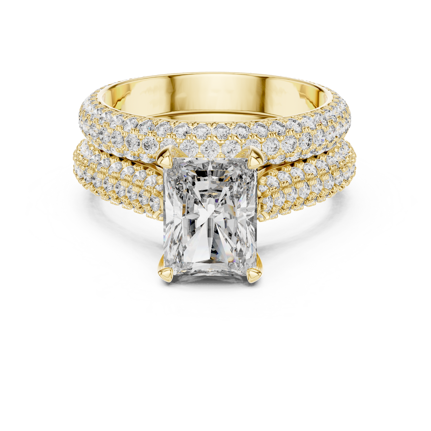 5.20CTW Radiant Cut Diamond Luxury Triple-Row Pave Statement Ring in Gold