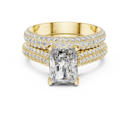 5.20CTW Radiant Cut Diamond Luxury Triple-Row Pave Statement Ring in Gold