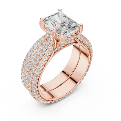 5.20CTW Radiant Cut Diamond Luxury Triple-Row Pave Statement Ring in Gold