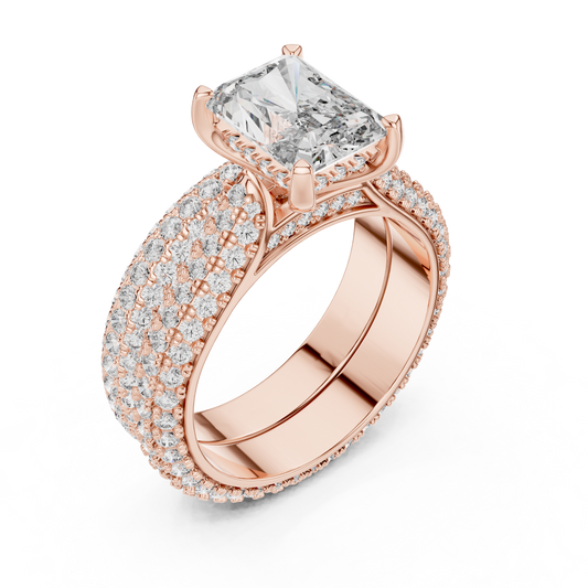 5.20CTW Radiant Cut Diamond Luxury Triple-Row Pave Statement Ring in Gold