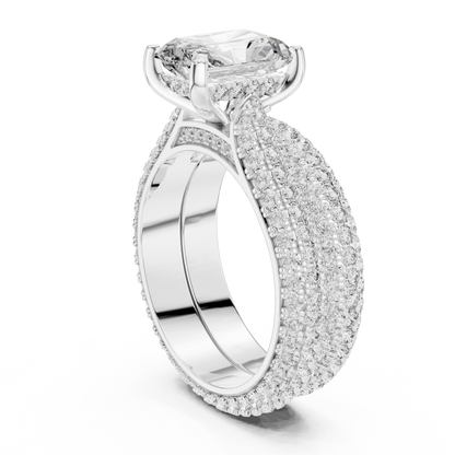 5.20CTW Radiant Cut Diamond Luxury Triple-Row Pave Statement Ring in Gold