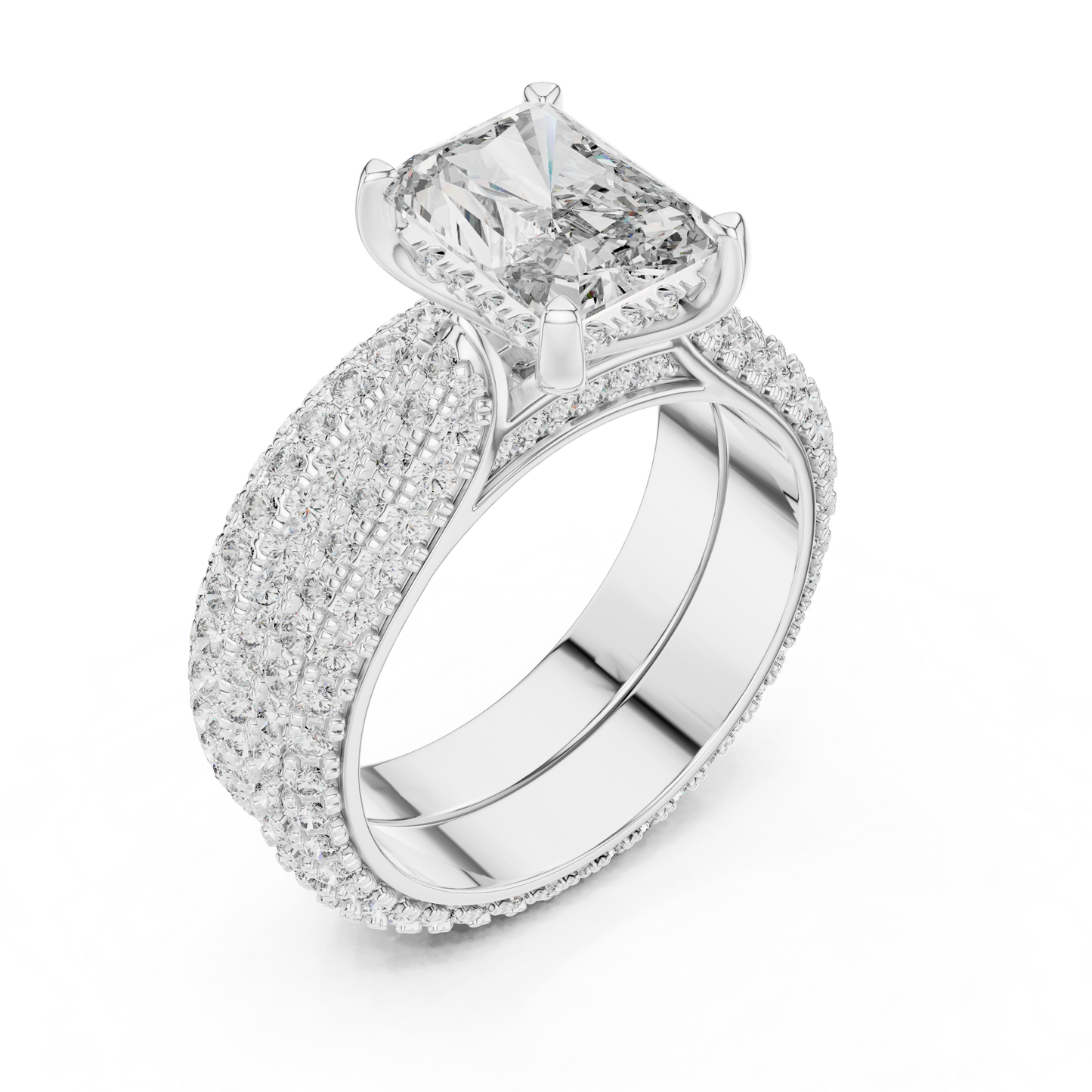 5.20CTW Radiant Cut Diamond Luxury Triple-Row Pave Statement Ring in Gold