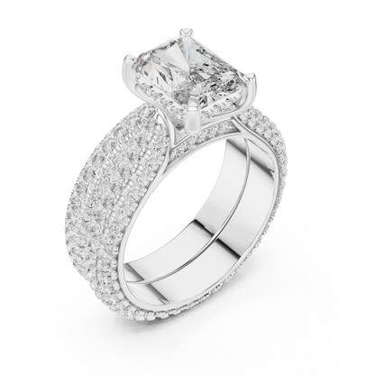 5.20CTW Radiant Cut Diamond Luxury Triple-Row Pave Statement Ring in Gold