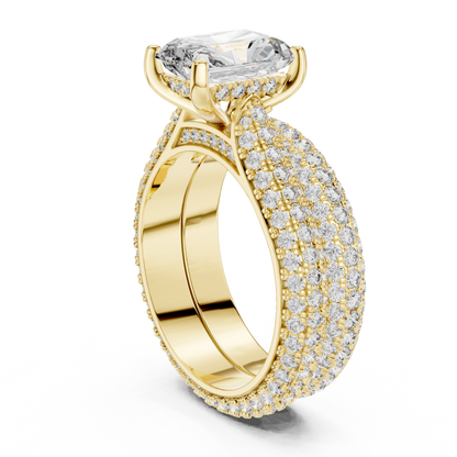 5.20CTW Radiant Cut Diamond Luxury Triple-Row Pave Statement Ring in Gold