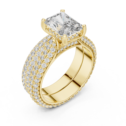 5.20CTW Radiant Cut Diamond Luxury Triple-Row Pave Statement Ring in Gold