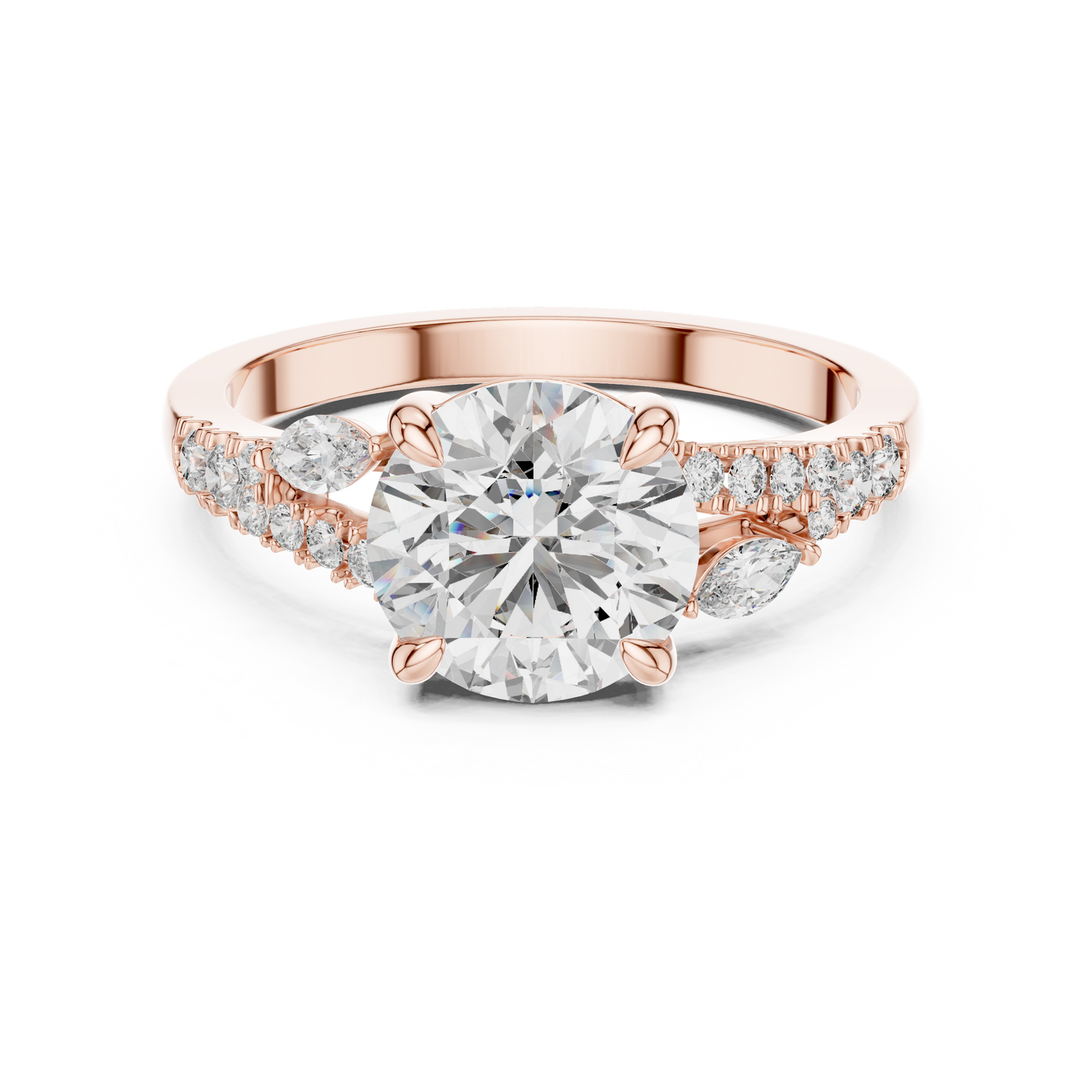 2.27CTW Elegant Marquise and Round Diamond Solitaire Statement Ring in Gold