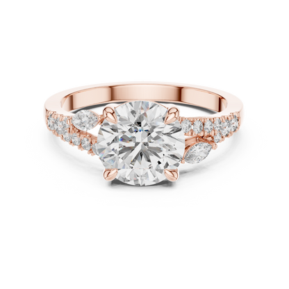 2.27CTW Elegant Marquise and Round Diamond Solitaire Statement Ring in Gold